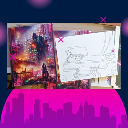 Welcome To Huma-Droid city coloring book cyberpunk dystopian city adult coloring book